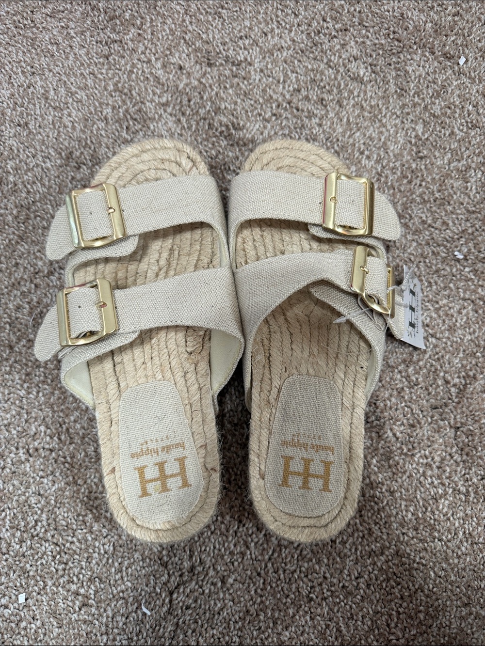 Beige Double-Buckle Slide Sandals - Picture 1 of 3